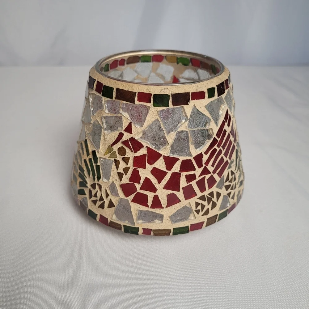 Home Interiors Red Cardinal Mosaic Glass Candle Shade